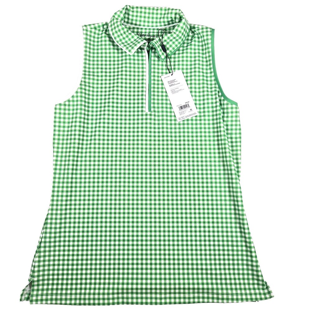 Walter Hagen Performance Sleeveless Polo Shirt Size Small Green Gingham New
